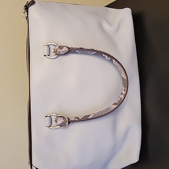 Coach Light Blue Zip Top Satchel with Python Handles - Picture 3 of 5